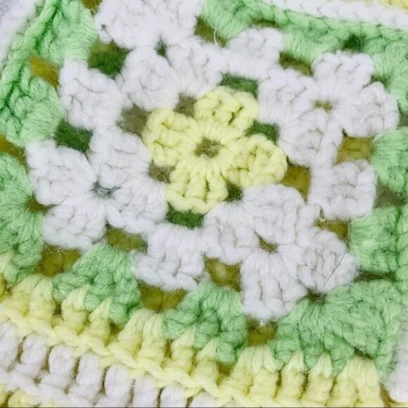 2 Vintage Hand Knit Pink Yellow Green Handmade Crochet Baby Blankets - Picture 8 of 15
